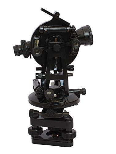 Transit Theodolite with Vernier Scale, Optical Survey Instrument for Horizontal & Vertical Angle Measurement, Metal Construction with Wooden Storage Case (Black, Without Box)