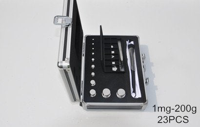 F2 1mg-200g Standard Weight, Material: Stainless Steel, Density: 7.9g/cm³, with golves and tweezers