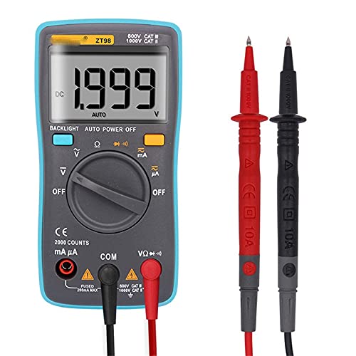 Digital Multimeter 2000 Counts Auto-Ranging AC/DC Ammeter Voltage Meter Voltmeter Ohm Mini Pocket Meter