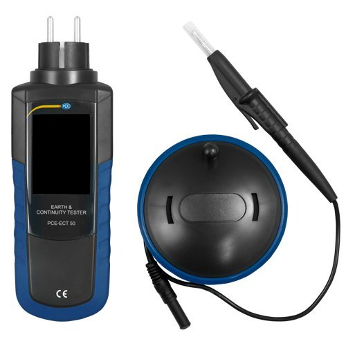 PCE Instruments, PCE-ECT 50-UK Electrical Tester for Earthing/Continuity, Measures 0–2000 Ω with Backlit Two-Colour LCD, Installation Cat III, IP40 Protection, 7 m Safety Lead