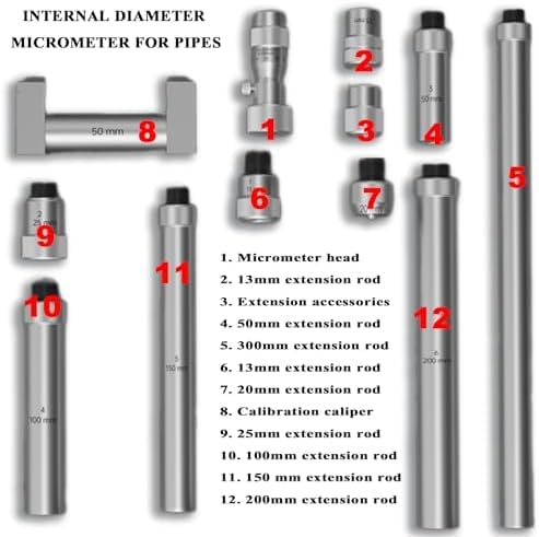 Precision Inside Micrometer 50-1000mm Range, 0.01mm Accuracy, Includes Extension Rods for Industrial Measurement & Quality Control,
