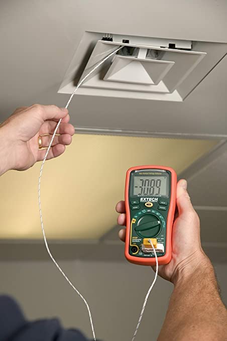 Digital Multimeter for Measuring Voltage (Range: 0.1mV to 600V) & Temperature (Range: -4 to 1382°F) for HVAC, Heavy Industries, Home Appliances | Model: Extech EX330