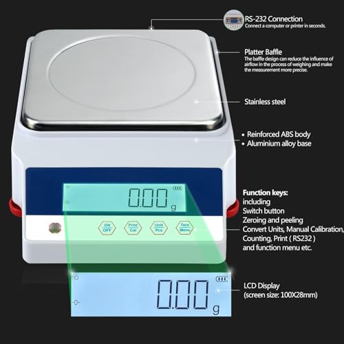 1000g x 0.01g High Precision Digital Scale - Electronic Analytical Balance for Jewelry, Lab & Scientific Use, 500g Capacity, Accurate Weighing, Compact Design，100g