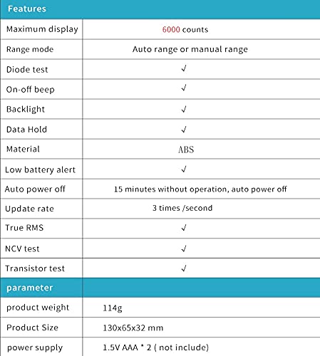 Digital Multimeter 6000 Counts Auto 113D Back Light Voltmeter Transistor Tester Frequency Diode Temperature