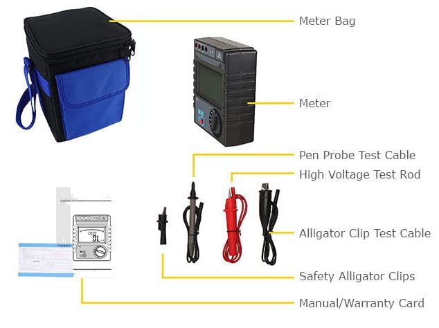 Insulation Resistance Tester Meter Megohmmeter With Rated Voltage 50/250/500/1000/2500V Insulation Resistance 0.1MΩ-200GΩ AC/DC Voltage 0-750V For Electric Motor,Cable,Switch Insulation Material