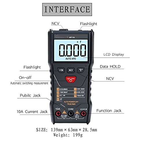 MT110 Auto Measure Multimeter True RMS Digital 6000 Counts +DC800V+Data Hold +Backlight+NCV/Super Bright