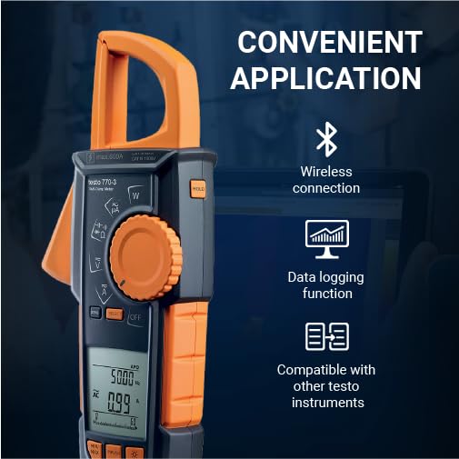 testo 770-3 Clamp Meter Set – Clamp Multimeter for Electrical Testing – HVAC Multimeter TRMS Measurement – Measures AC/DC Voltage up to 1000 V - with Retractable Pincer Arm and Bluetooth