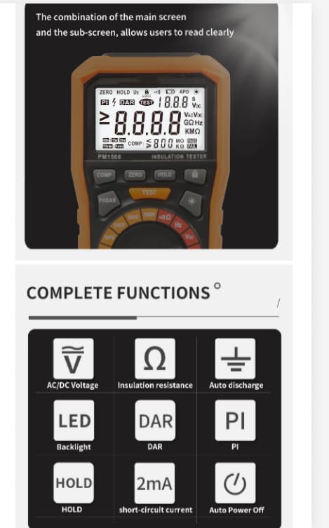 PM1508 High Precision 100GOhm Insulation Resistance Measurement Zero and LOCKfunction Meter Insulation resistanceTester