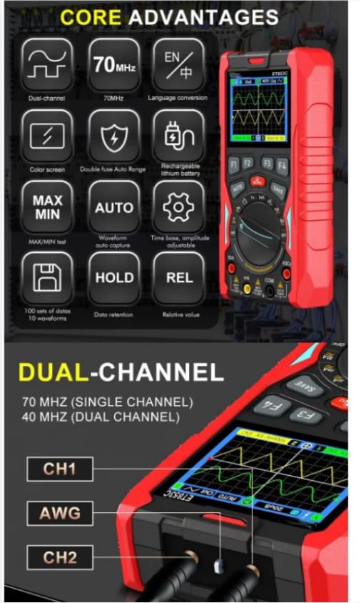 ET853C 2CH Handheld DigitalOscilloscope Multimeter Home Electrical Test
