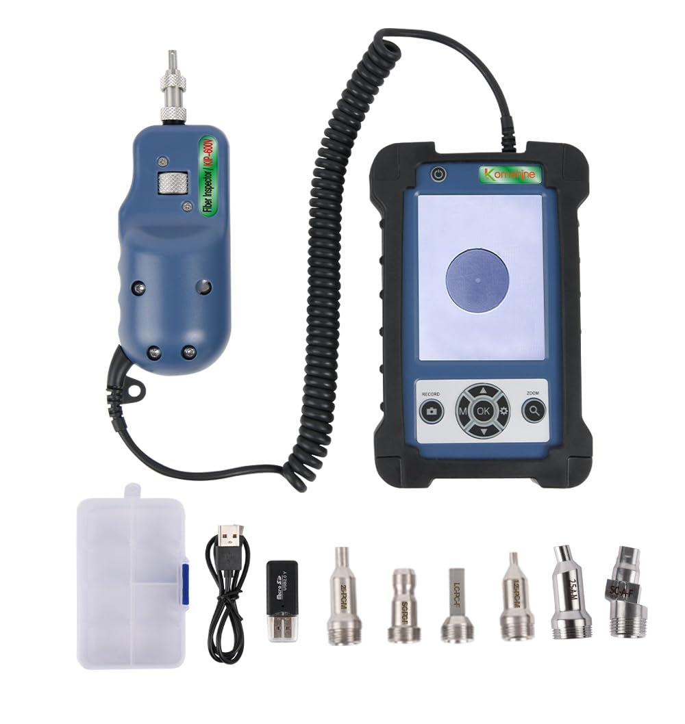 Fiber Inspection Video Probe Komshine 400X Magnification KIP-600V Real-time Video Recording + 4 UPC Tips + 3.5 inch HD Display + 4 UPC Tips + 2 APC Tips