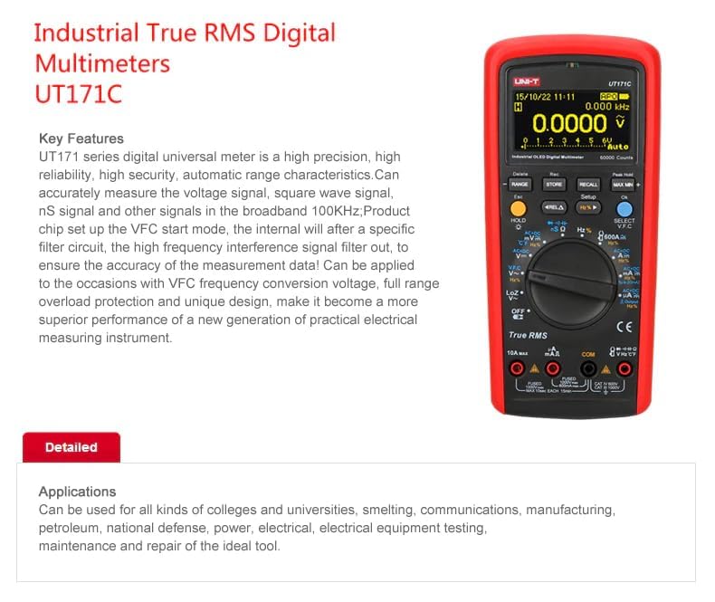 UNI-T Uni-Trend Multimeter clamp Meter UT171B UT171C Industrial True RMS Digital Multimeter VFC Low-Pass Filtering USB/Bluetooth Communication（UT171C）