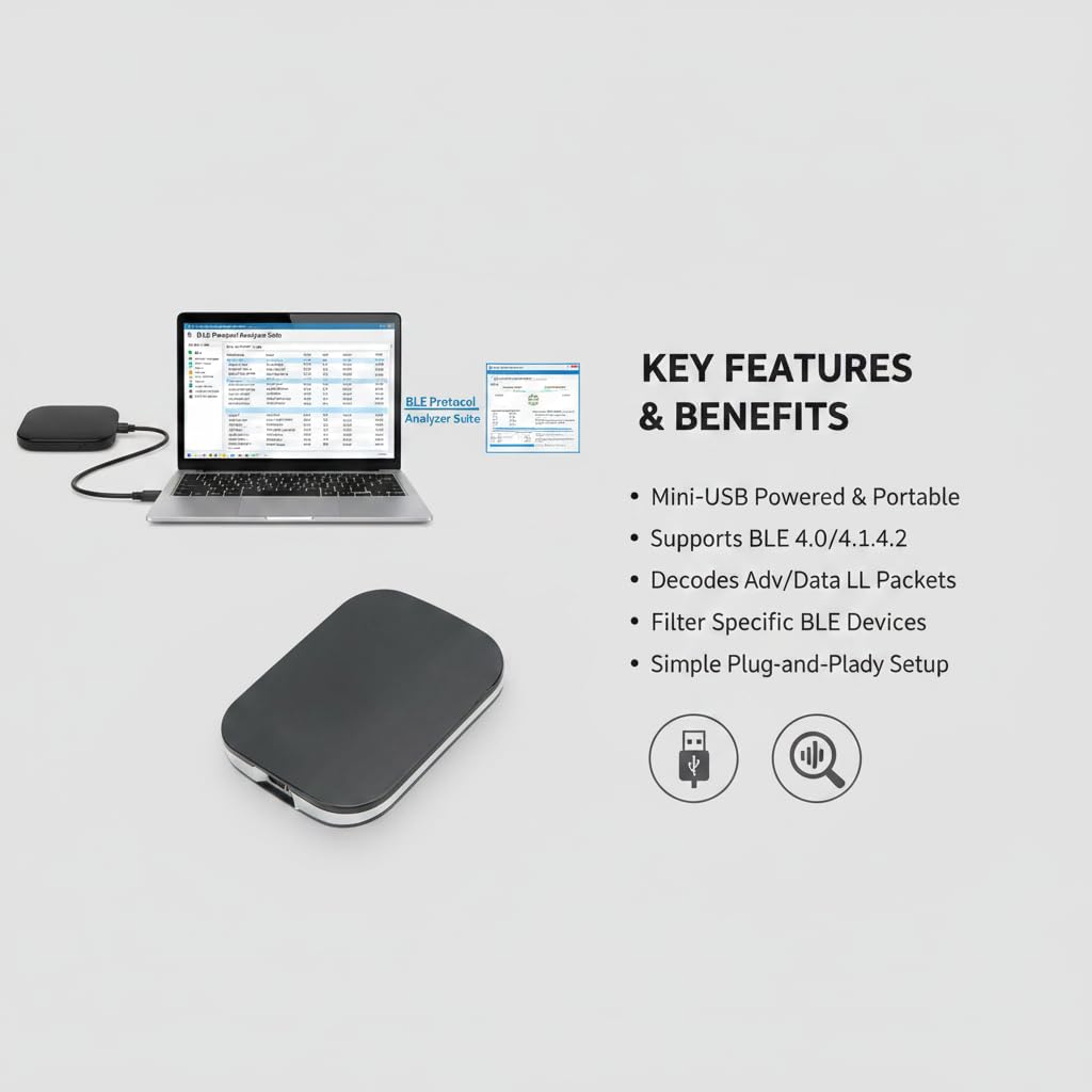 POCREATION Bluetooth Protocol Analyzer, BLE 4.0-4.2 Full Channel USB