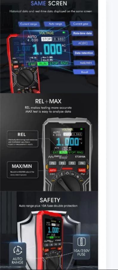 ET2010A 2 in 1 DigitalOscilloscope Multimeter 1MHz2.5MSps Laboratory OscilloscopeElectrical RepairOscilloscope