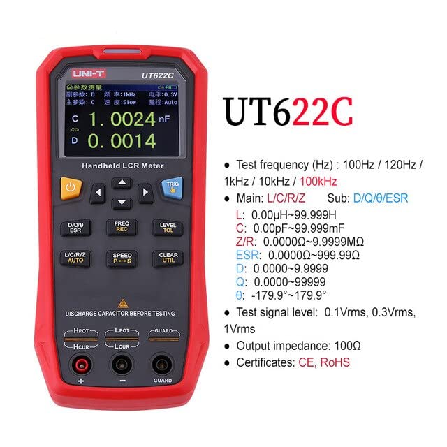 UNI-T UNI-Trend UT622A UT622C UT622E High-Precision LCR Meter Industrial Handheld Resistance Capacitance Tester(UT622C)