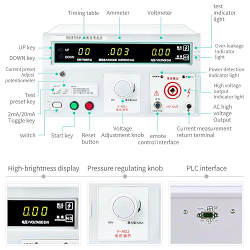 Voltage Withstand Tester, Hi-Pot Insulation Resistance Testing Tool, LED Digital AC Tester for Electrical Equipment Safety