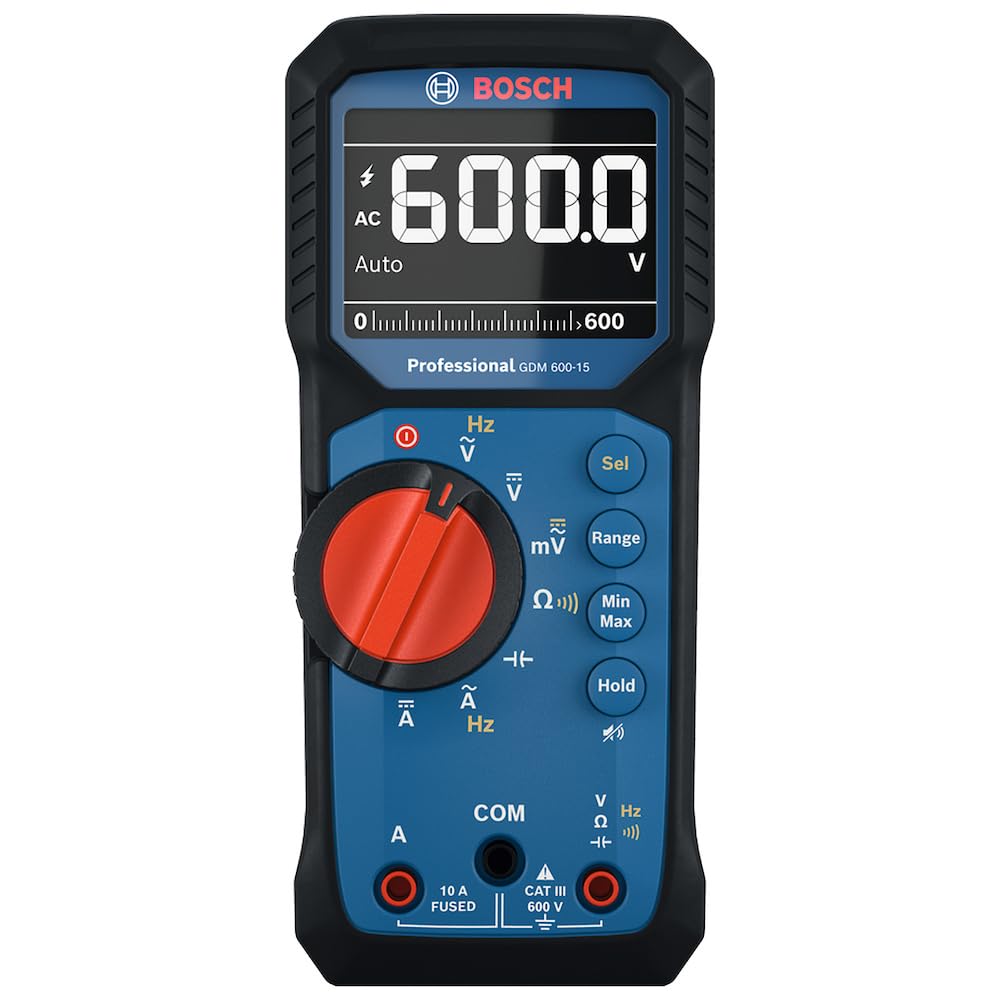 Bosch Professional Digital Multimeter GDM 600-15 (True RMS, Inverted LCD, Measures Frequency/Continuity/Resistance/capacitance, Min/Max/Average, Test Leads MS 90)