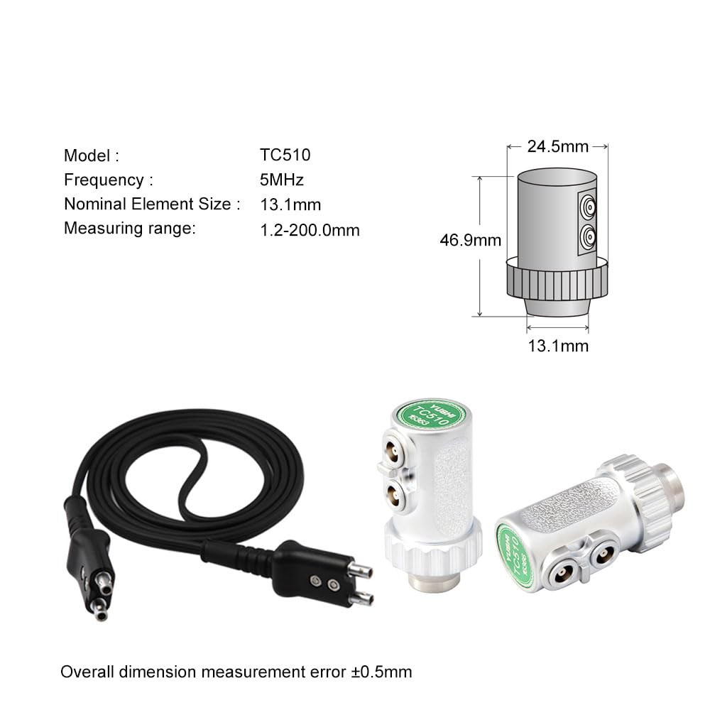 YUSHI Ultrasonic Thickness Gauge Standard Probe/Transducer Collection（TC510, 0.03'' to 11'', 5MHz）with Certificate