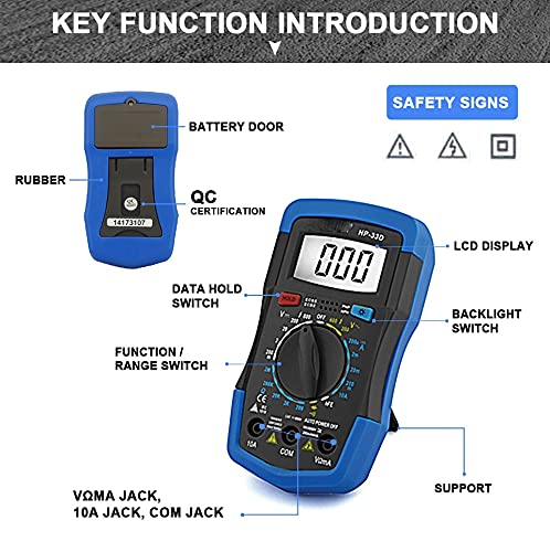 Professional Smart Manual Multimeter AC Voltage Current Resistance Diode Battery Test Data Hold