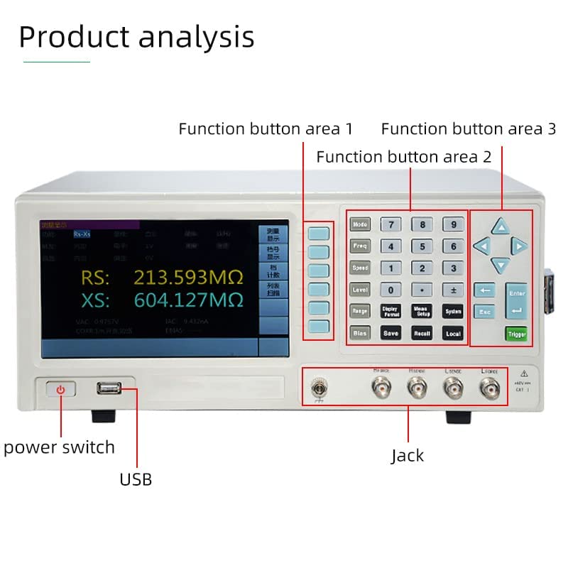 High Frequency 1MHz LCR Meter Measurement Benchtop LCR Digital Electric Bridges Inductance Capacitance Resistance Tester with Basic Accuracy 0.05% Frequency Resolution 1mHz 6 1/2 Digit Display