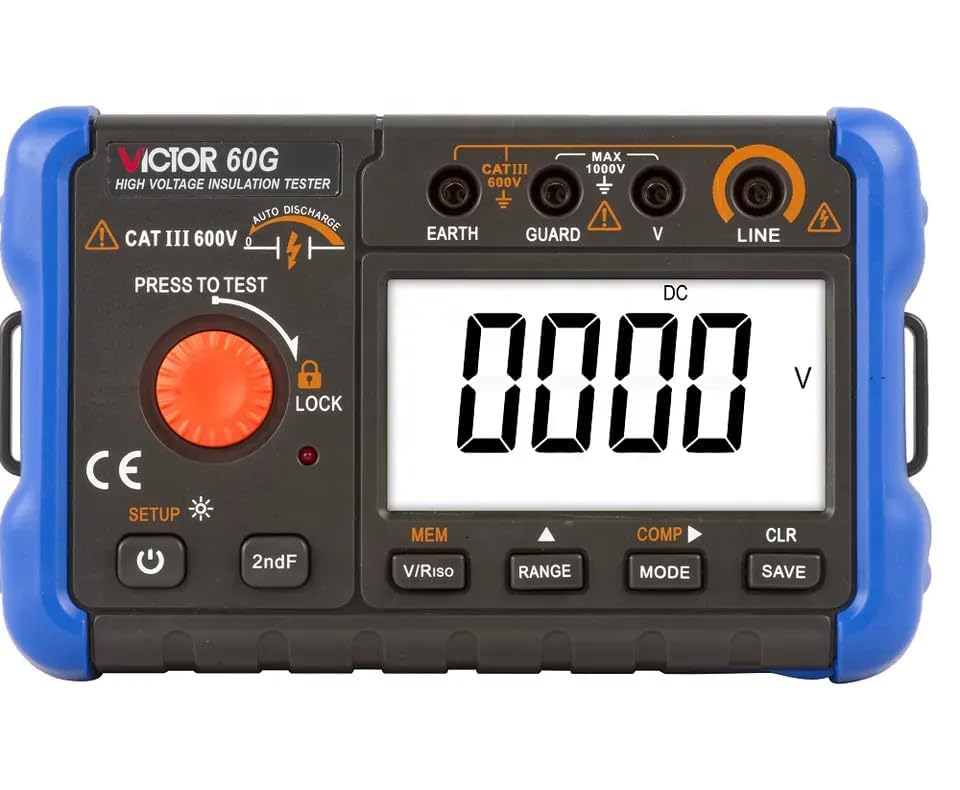 Victor/RuoShui Ohm Meters 60H/60F/60G Digital Insulation Resistance Meter 100V 250V 500V 1000V 1.3 mA Short Circuit Test AC DC Teste(Victor 60G)