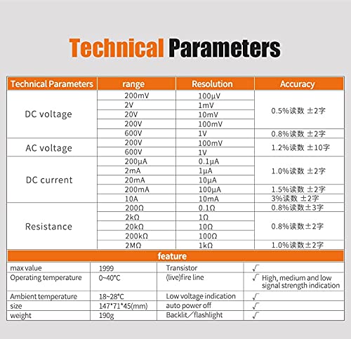 Digital Multimeter Auto Ranging AC/DC Voltage Meter Flash Light Back Light Large Screen