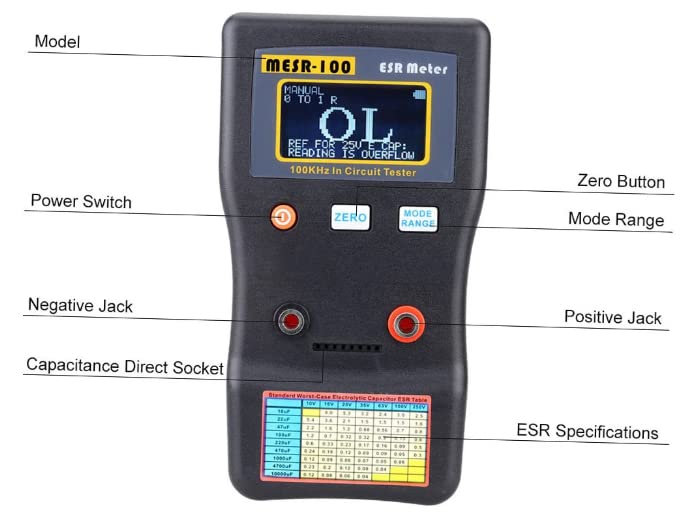 MESR-100 ESR CapacitorTester OhmMeter Professional Measuring InternalResistance of CapacitorCapacitanceCircuit Tester