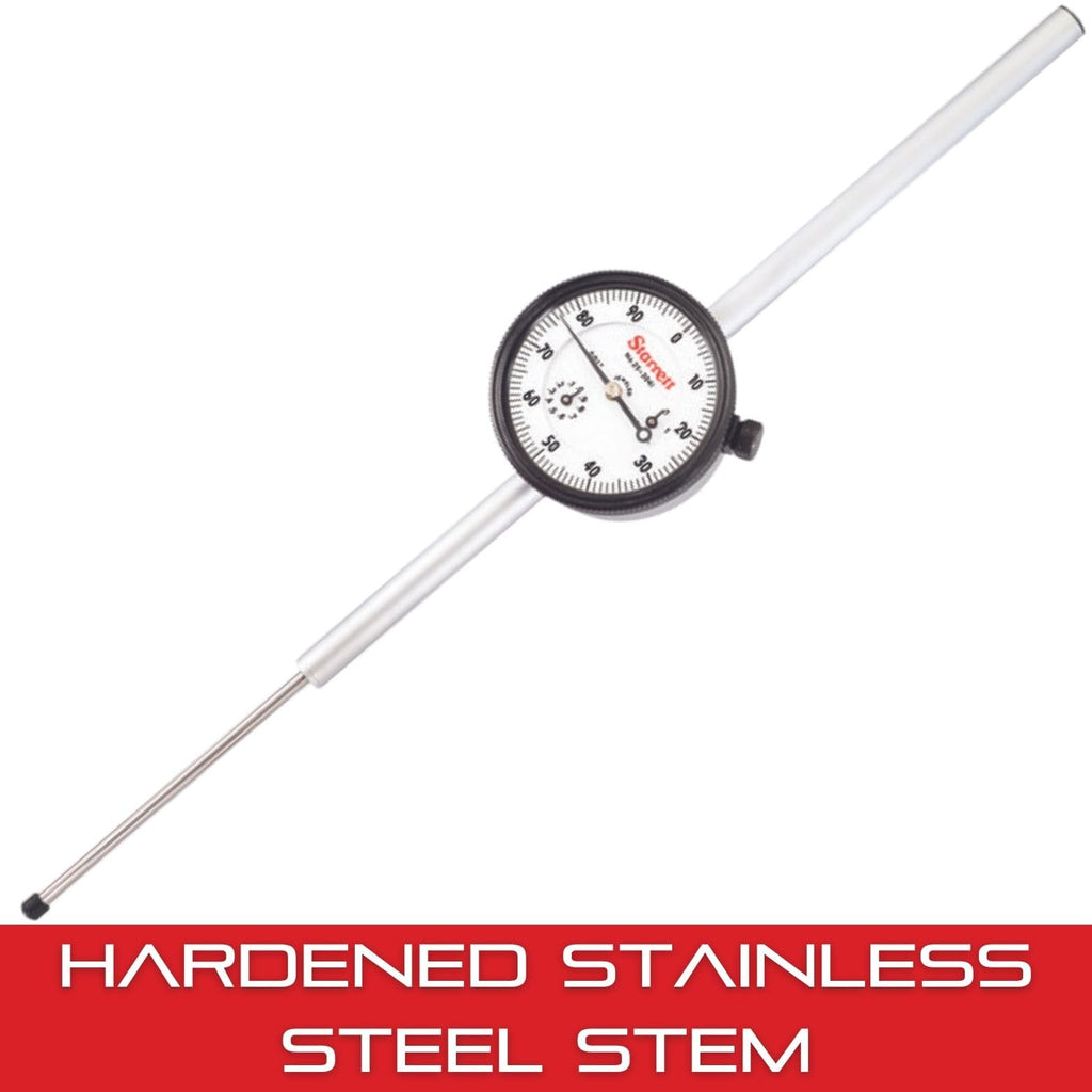 Starrett Dial Indicator, 0-3" Range, 0.375" stem Dia., .001" Graduation