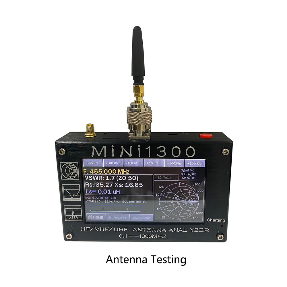 Upgraded Mini1300 Antenna Analyzer 0.1-1300MHz 4.3" TFT Touch Screen RF Vector Network Analyzer Labeled SMA Calibration Kit Portable HF VHF UHF SWR Meter Aluminum Alloy Shell Full Bands