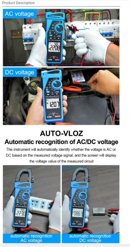 CM88C DigitalClampMeter 600AACDC CurrentTester TrueRMS AutoRange ResistanceDiodeMultimeter Tester