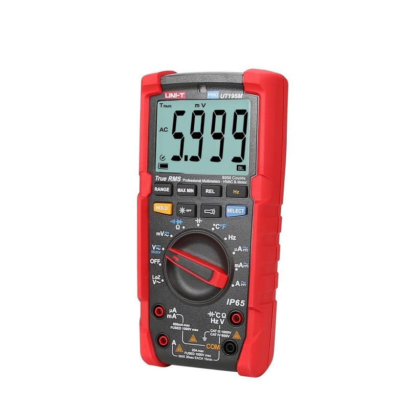 UNI-T UT195M Industrial IP65 TRMS Handheld Digital Multimeter 6000 Counts AC/DC 1000V 20A 60M? 60mF Frequency 40MHz Motor Rotation Testing