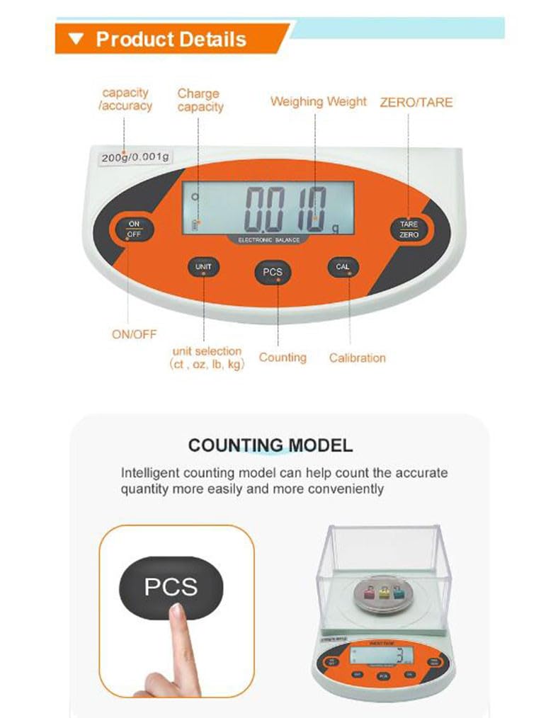 0.001g Digital LCD Laboratory Analytical Balance Precise Jewelry Electronic Scale100g/200g/300g/500g Food Kitchen Scales,