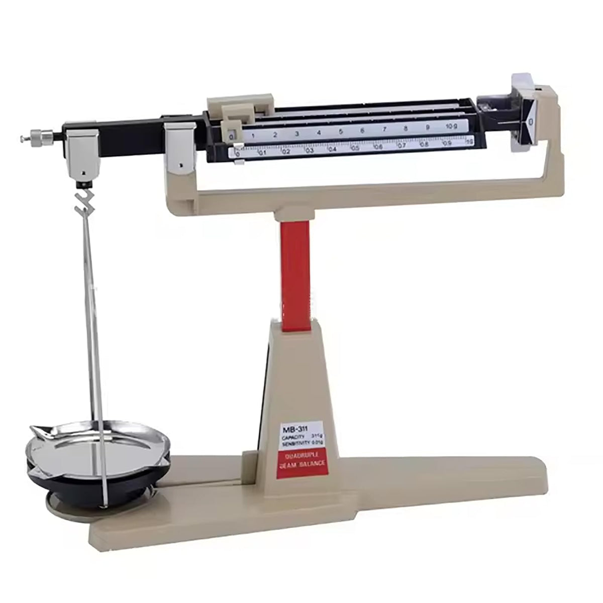 Triple Beam Mechanical Balance Scale for Lab, Magnetic Damping Device, 311g Capacity, 6in Stainless Steel Pan