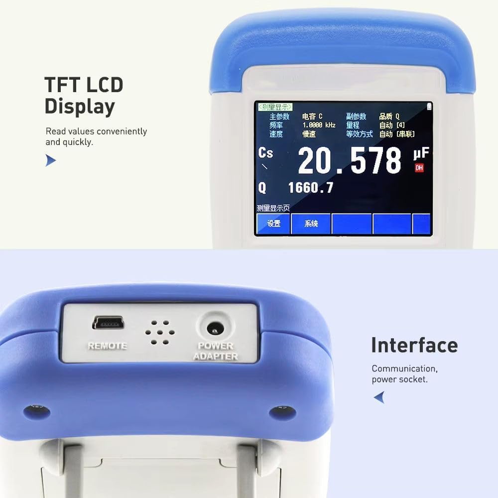 USB LCR Meter DCR Tester Touchscreen Electric Bridge for Inductance Resistance Capacitance Measurement with Frequency 50Hz 100Hz 120Hz 1kHz 2kHz 10kHz USB Storage Files Internal Trigger Mode