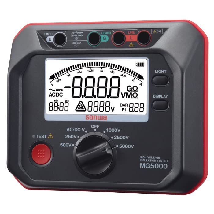 Japan Sanwa MG5000 MG1000 MG500 M53 High-Voltage Digital Insulation Resistance Tester 5000V/1000V/500V/500V Display Megohmmeter Electronic Insulation Testers(MG1000)