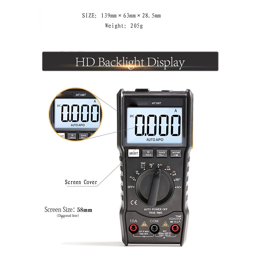 MT108T Square Output True RMS NCV Temperature Tester Digital Multimeter 6000 Counts Backlight