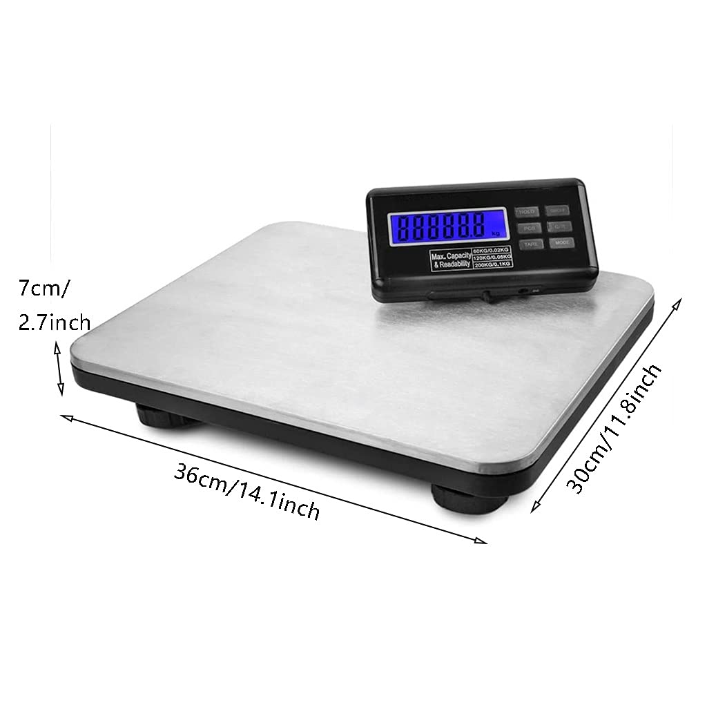 WANGLIN Digital Shipping Scale Weight Scale 200kg/440lb Stainless Steel Platform Industrial Floor Scale Post Office Office Parcel Package,