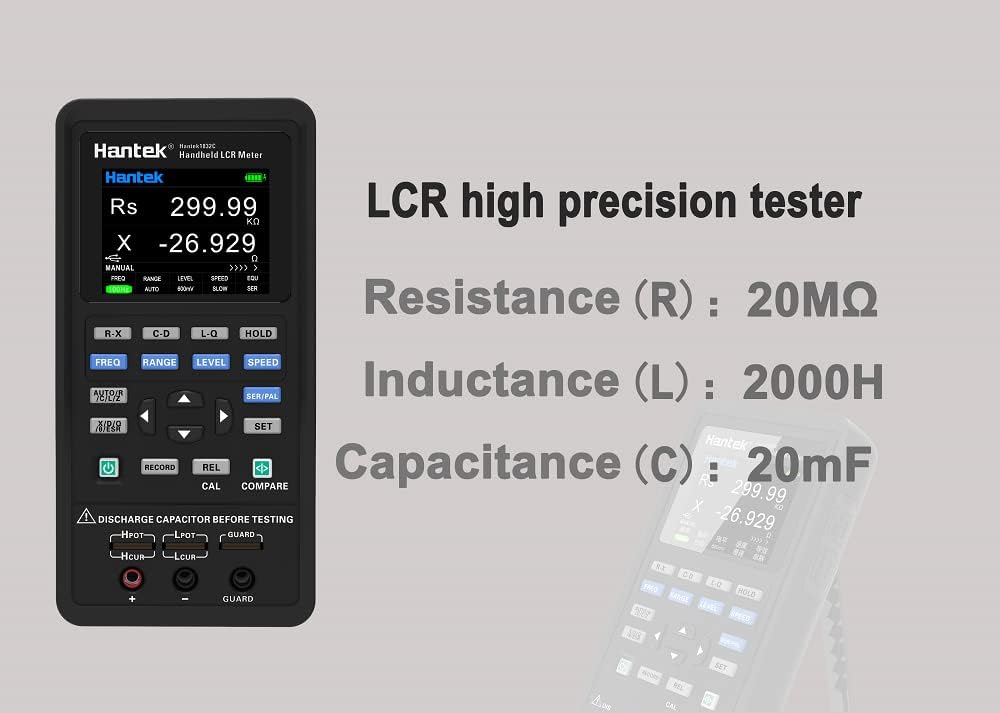 Hantek LCR Meter Hantek1832C Digital LCR Meter Handheld Portable Inductance Capacitance and Resistance Measuring Tester Tools(Hantek1832C)