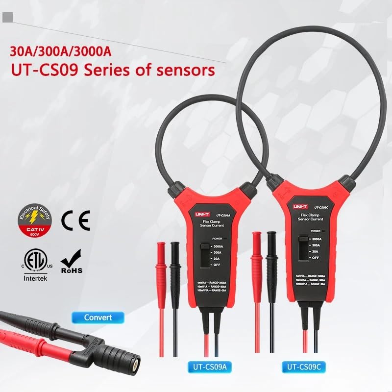 UNI-T UT-CS09C 3000 AC Current Clamp Sensor, for UT196/UT61E+/UT18B MAX/UT206B/UT208B Clamp Meter Multimeter Current Probe,Option Flexible Current Clamp,Clamp Head Diameter:18 inches (45.7cm)