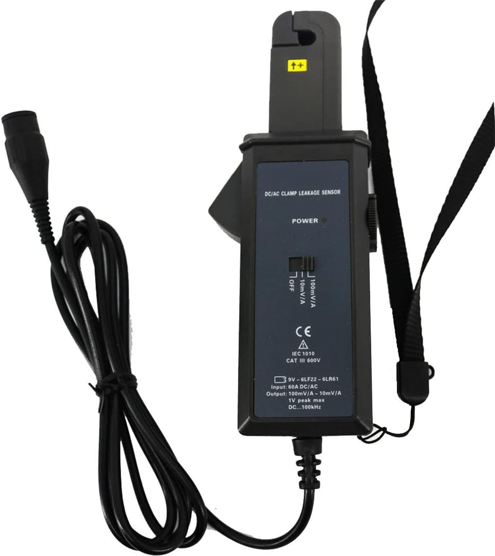 High Accuracy AC/DC Clamp Leakage Current Transducer Sensor with AC/DC ClampLeakage Current Sensor Probe 0mA to 60.0ALeakage CurrentAC600V Line Voltage 7mm Clamp Size Color Grey