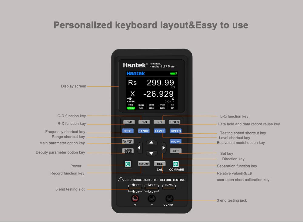 1832C LCR Meter Hantek Handheld Meter Portable Instrument to Measure The Parameters of The Component with 7 Typical Test Frequency