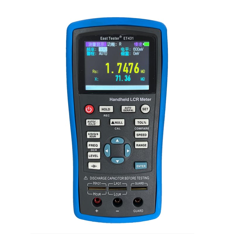 Handheld LCR Meter Bridge, 0.2% Basic Accuracy, 6 Test Frequencies to 100kHz, TFT Display, Electrolytic Capacitor Mode, Type-C & SCPI Protocol,ET432