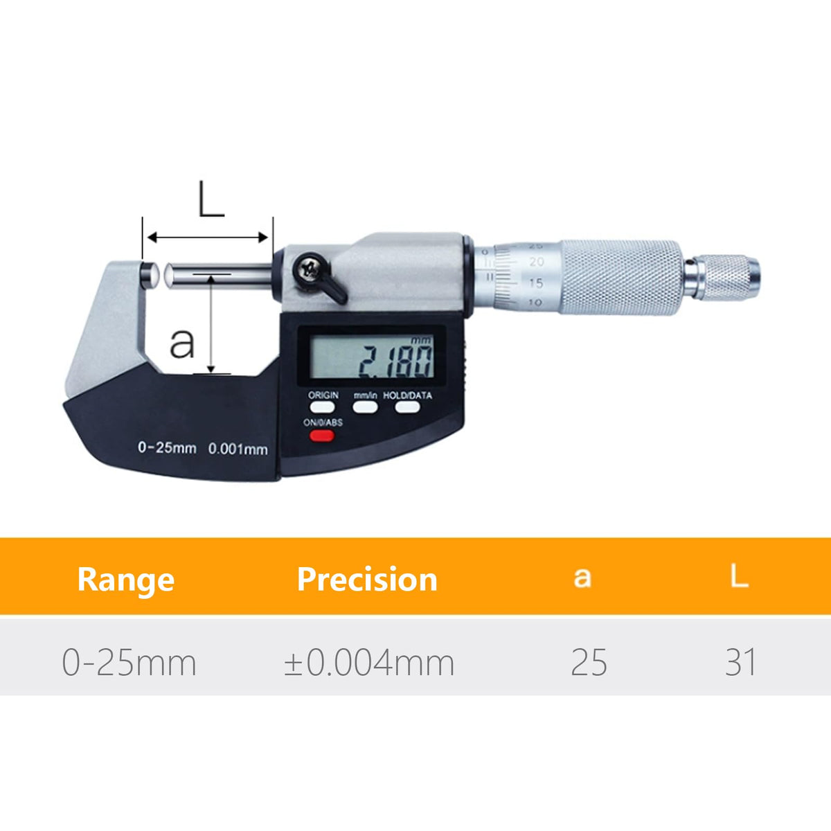 0-1"/0-25mm Digital Tube Micrometer, with Dual Ball Anvil for Precise Measurements