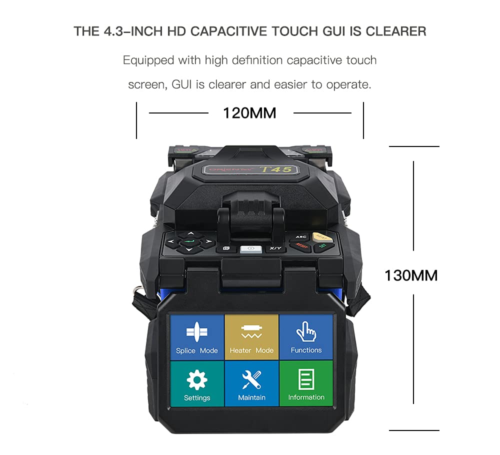 Orientek T45 Core Alignment Optical Fusion Splicer Fusionadora de fibra optica with Fiber Optic Cleaver, Cable Stripping Tools