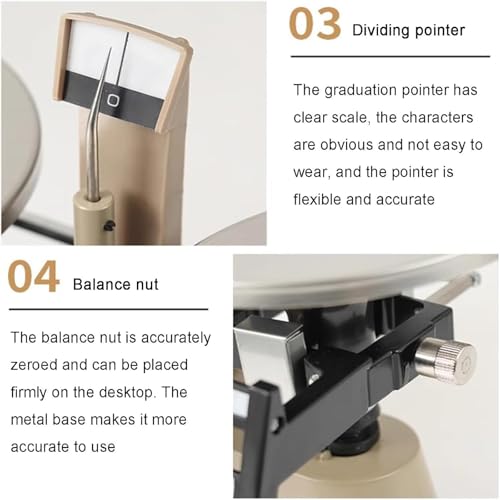Double Pan Mechanical Balance Scale, Metal, for Laboratory and Educational Use, with 4 Weights and Zero Calibration, 2000g Capacity