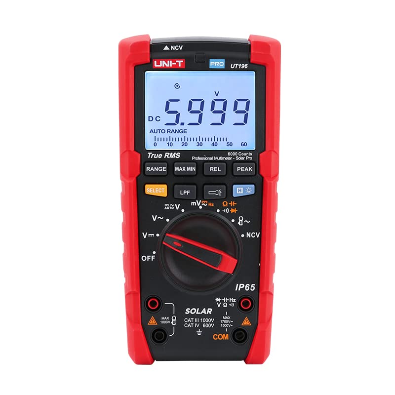 UNI-T Uni-Trend Multimeter clamp Meter UT196 Professional Digital Multimeter 1700V DC Voltage Tester True RMS Capacimeter Resistance Frequency Meter- Solar Pro