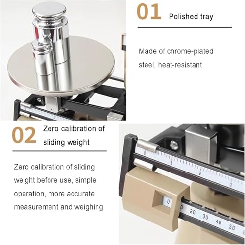Double Pan Mechanical Balance Scale, Metal, for Laboratory and Educational Use, with 4 Weights and Zero Calibration, 2000g Capacity