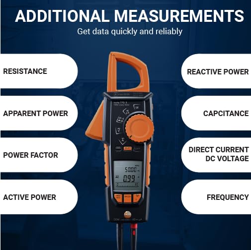 testo 770-3 Clamp Meter Set – Clamp Multimeter for Electrical Testing – HVAC Multimeter TRMS Measurement – Measures AC/DC Voltage up to 1000 V - with Retractable Pincer Arm and Bluetooth
