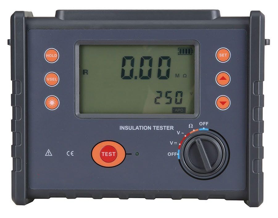 Handheld Insulation Resistance Tester Meter Megohmmeter with Insulation Resistance 0.01MΩ-200GΩ Resolution 0.01MΩ Rated Voltage 100V 250V 500V 1000V 2500V 500 Groups Data Storage