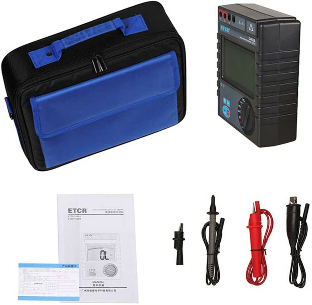 Megohmmeter Insulation Resistance Tester for Electric Motor Cable Switches Insulation Materials with Backlight Max Output Voltage 5000V Insulation Resistance Range 0.1MΩ to 200GΩ