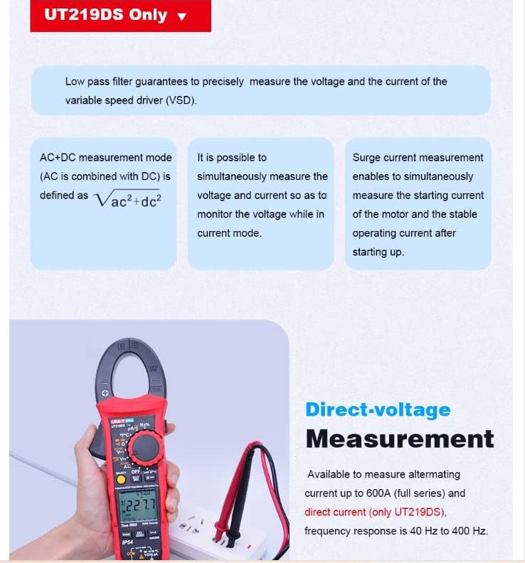 UNI-T Uni-Trend Multimeter clamp Meter UT219E UT219M UT219DS Pro clamp Meter Digital Professional Pliers Ammeter 6000 Counts Electrical Repair Meter Tester(UT219DS)